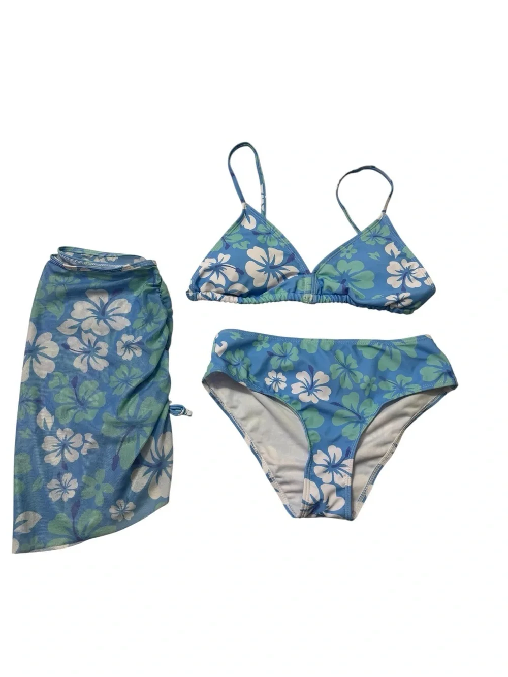Blue and Green Hibiscus 3 Piece Swim Set